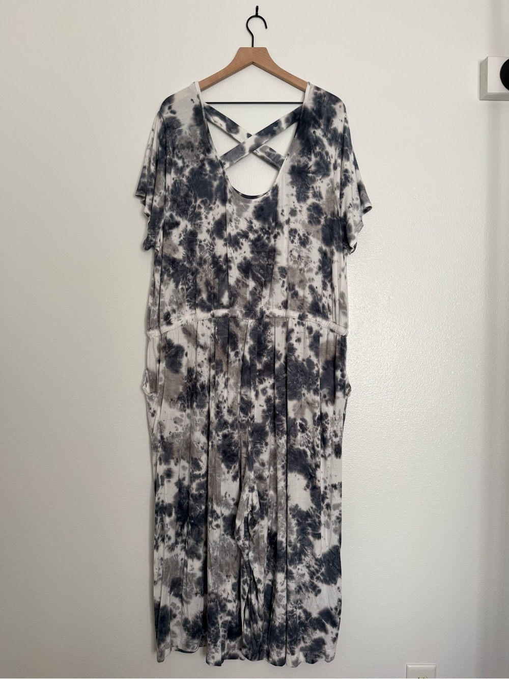LIVI - Active Drawstring Wide Leg Gray Grey Tie Dye Cropped Jumpsuit - 26/28 - Picture 3 of 11